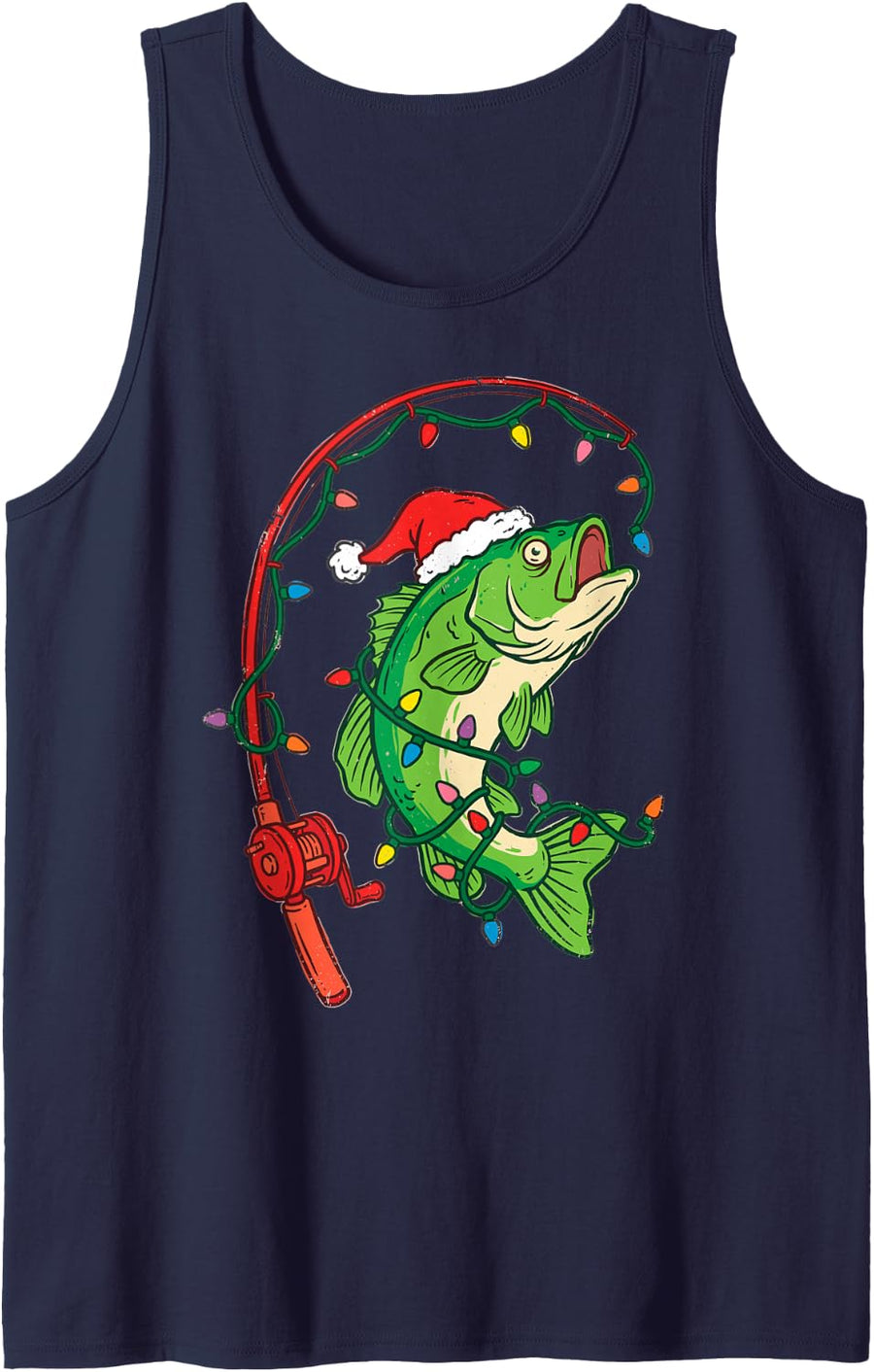 We Fish You A Merry Fishmas Christmas Santa Bass Fishing Tee Sleeveless Tank Top - Navy Blue