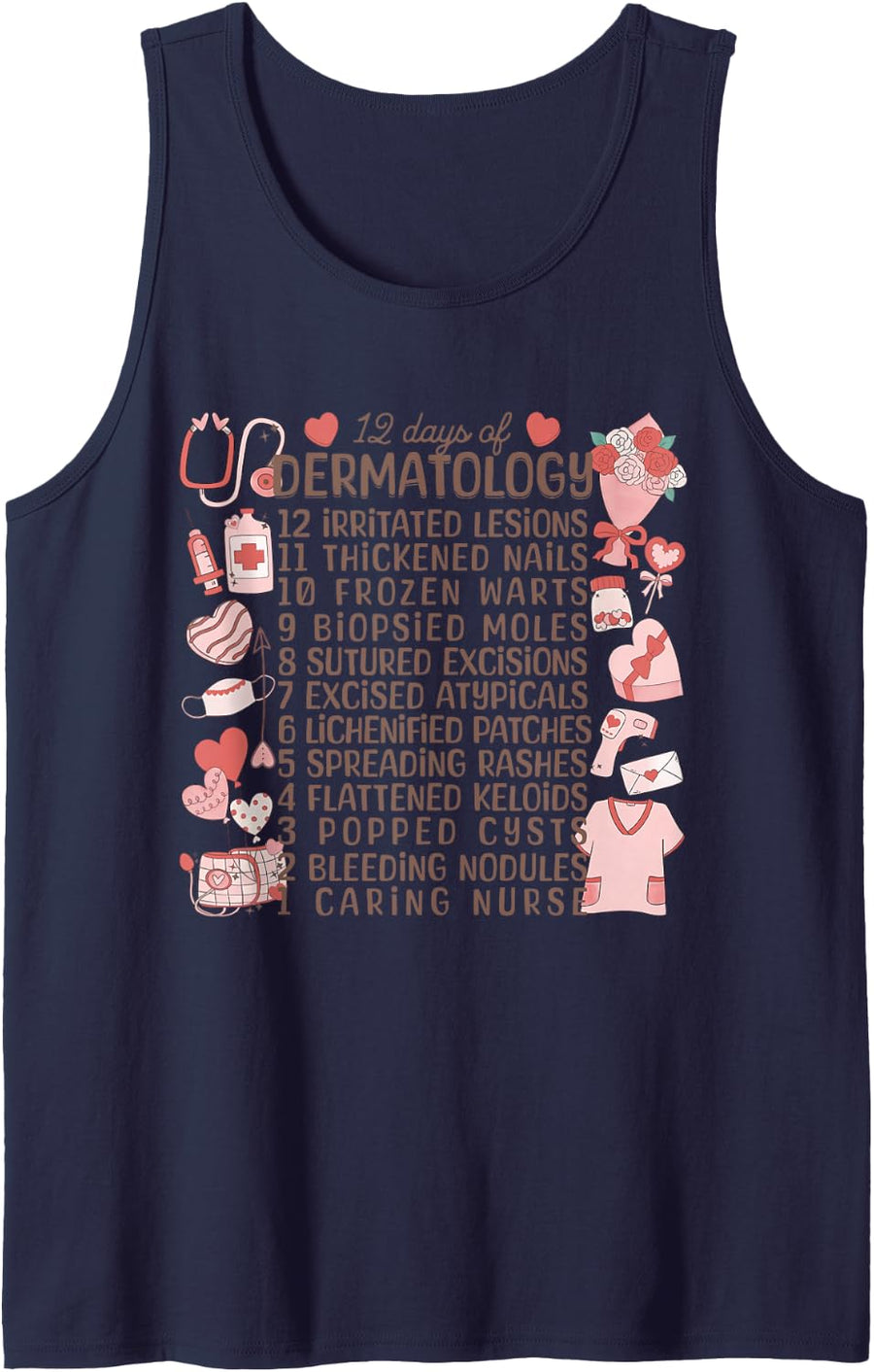 12 Days of Dermatology Valentines Dermatologist Derm Nursing Sleeveless Tank Top - Navy Blue