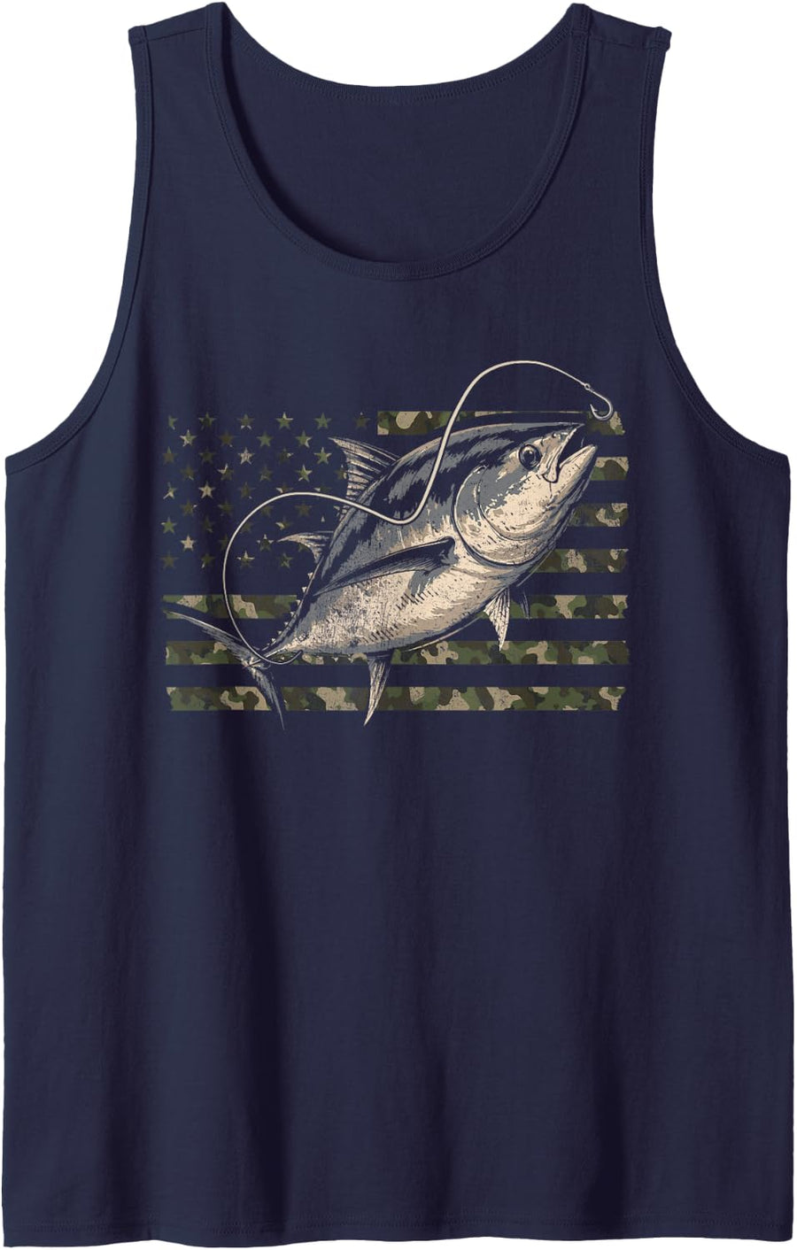 Tuna Fishing Distressed Camo Flag Sleeveless Tank Top - Navy Blue