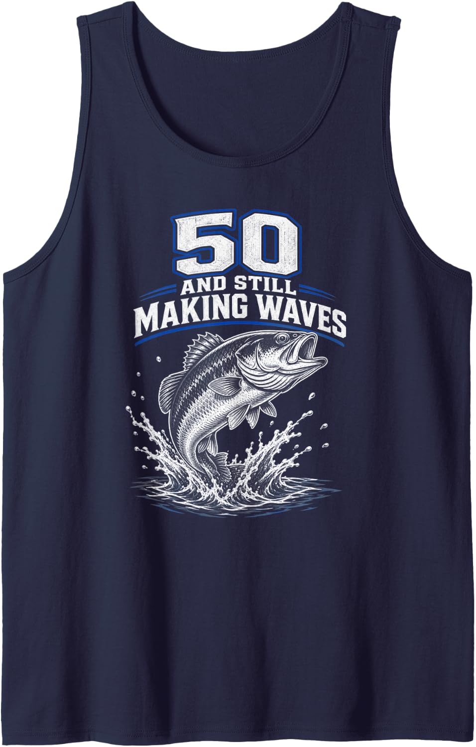 Fishing Dad 50th Birthday Leaping Bass Sleeveless Tank Top - Navy Blue