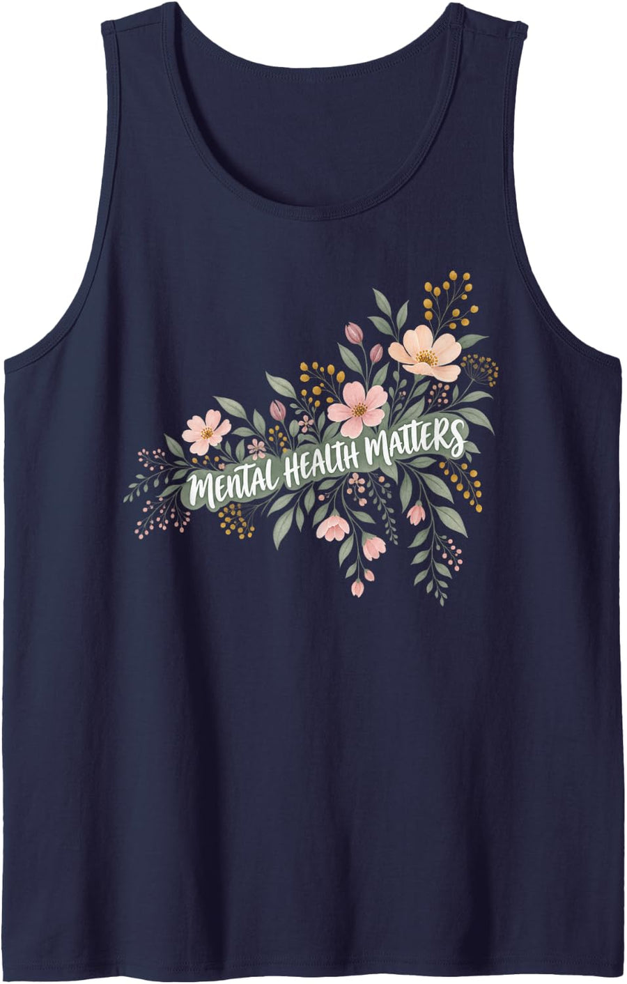 Mental Health Matters Wildflower Bouquet Sleeveless Tank Top - Navy Blue