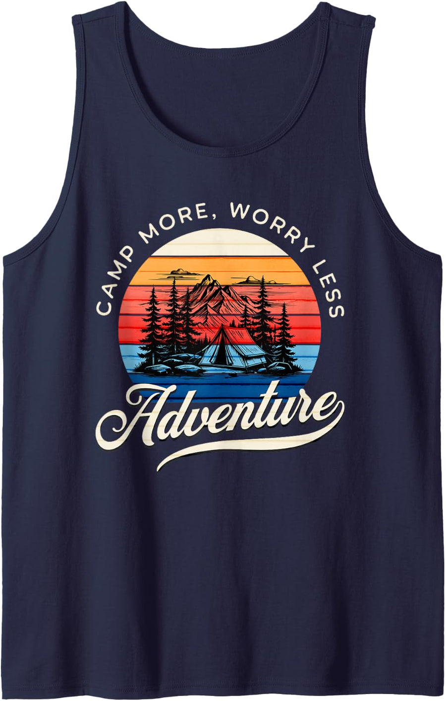 Adventure Camp More Worry Less Nature Enthusiast Sleeveless Tank Top - Navy Blue