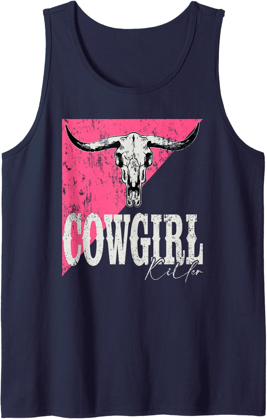 Pink Vintage Cowgirl Killer Western Style Sleeveless Tank Top - Navy Blue