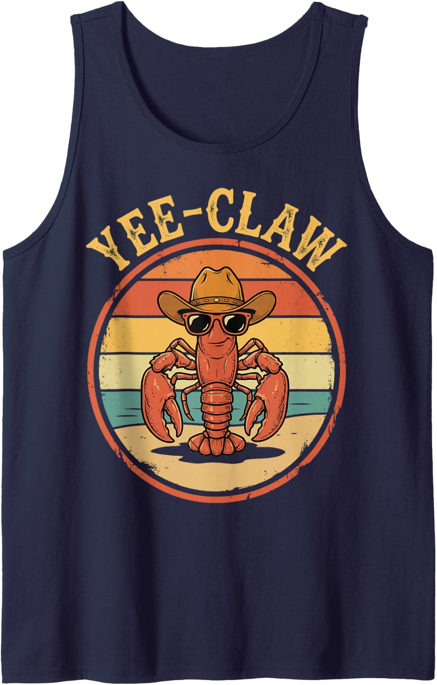 Vintage Yee-Claw Cowboy Lobster Tee Western Rodeo Country Sleeveless Tank Top - Navy Blue
