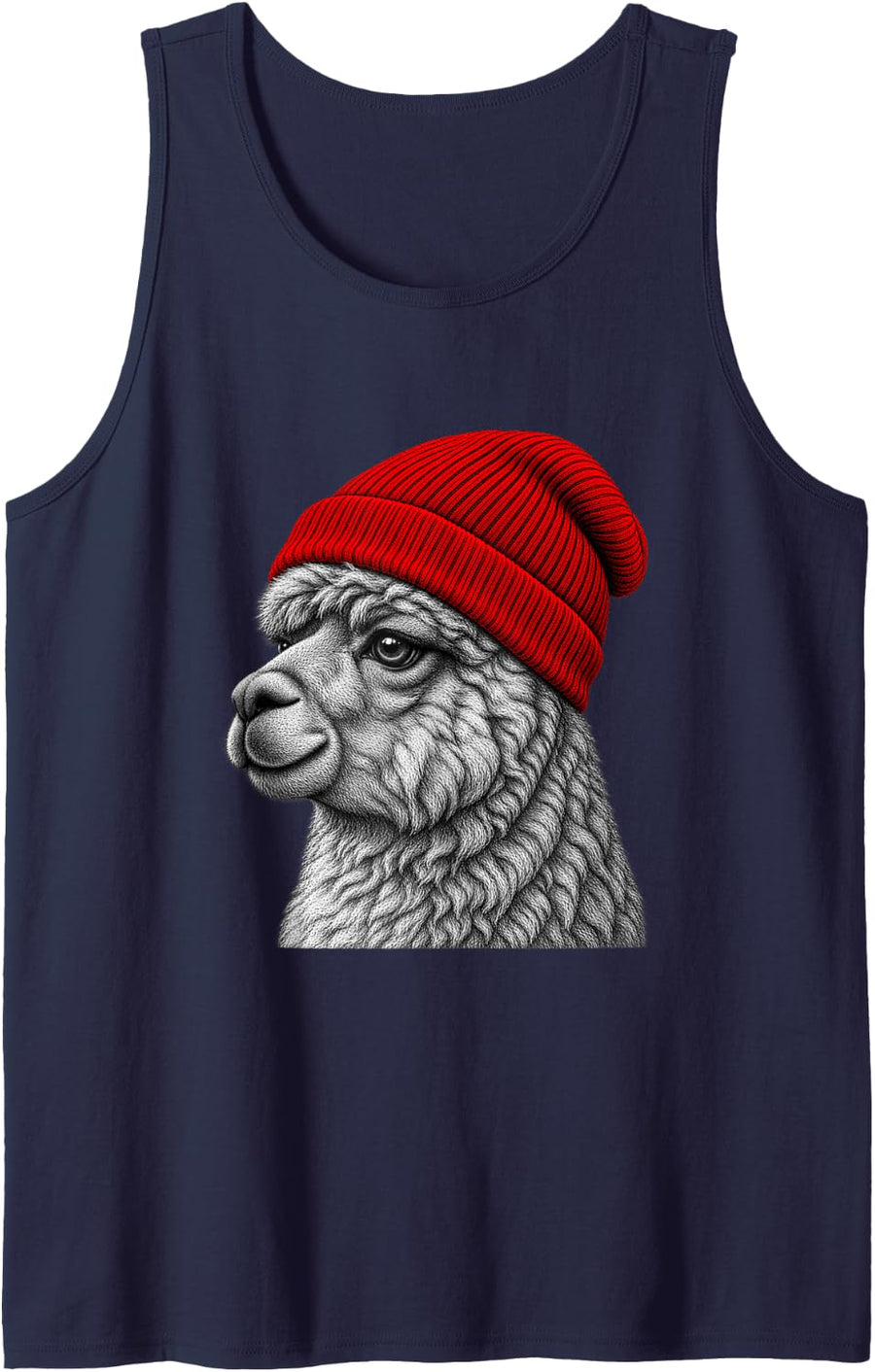 Alpaca Wearing Beanie Funny Chill Animal Lover Sleeveless Tank Top - Navy Blue