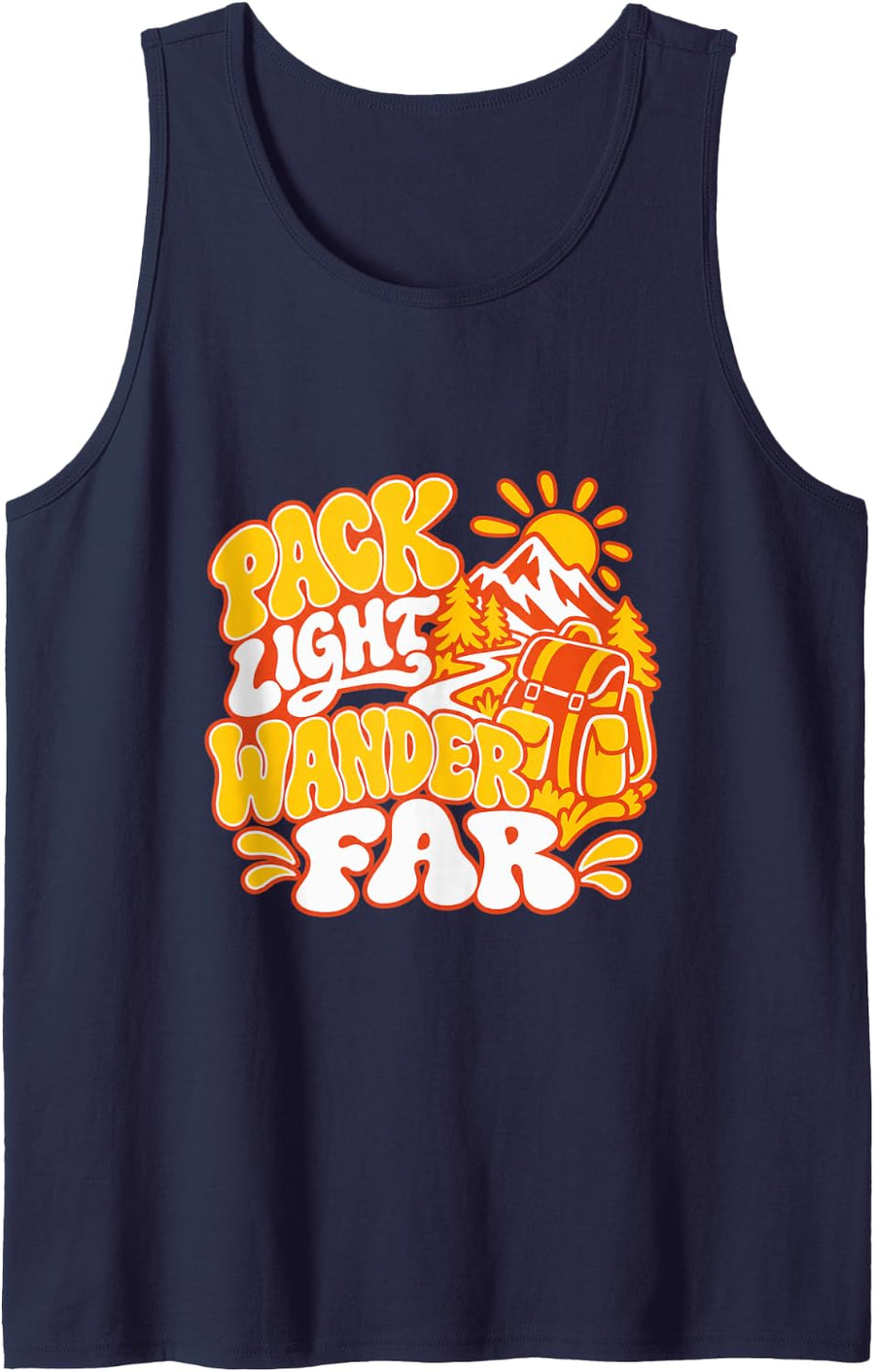 Pack Light Wander Far Retro Backpacking Hiker Sleeveless Tank Top - Navy Blue