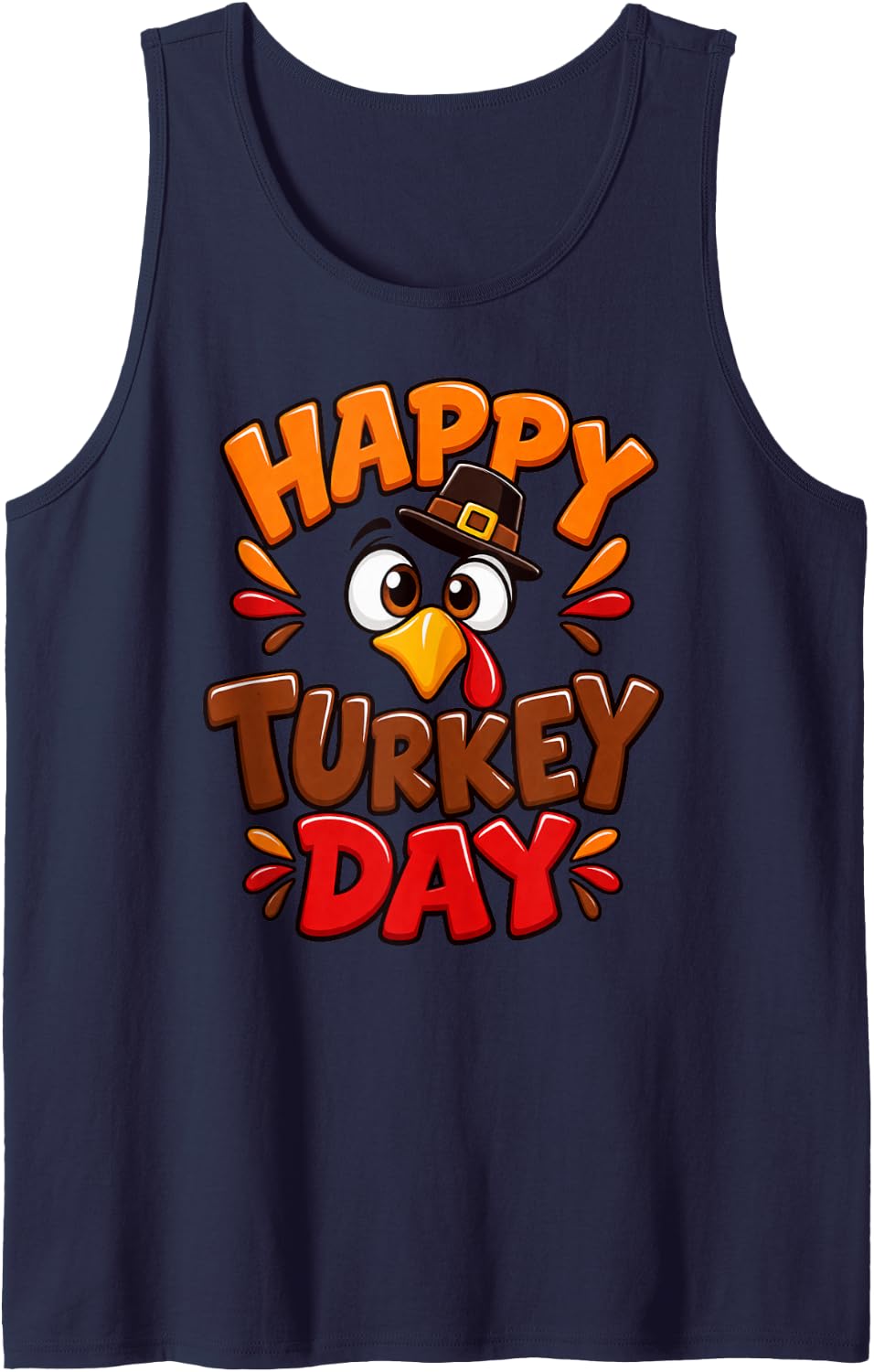 Happy Turkey Day Thanksgiving Pilgrim Funny Autumn Holiday Sleeveless Tank Top - Navy Blue