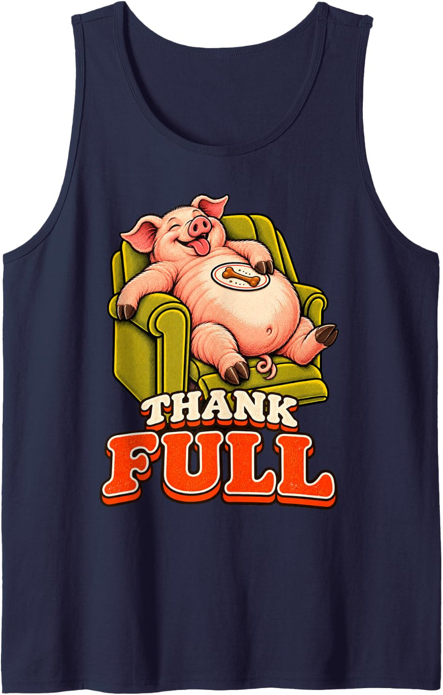 Pig Funny Turkey Day Retro Vintage Overeat Sleep Nap 70s Sleeveless Tank Top - Navy Blue