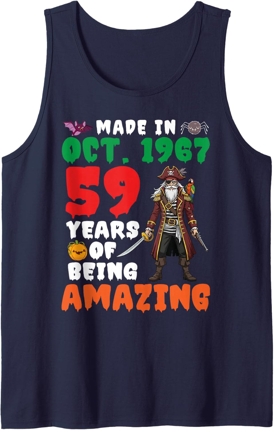 Made in Oct 1967 Birthday 59 Years of Being Amazing Pirate Tank Top - Navy Blue