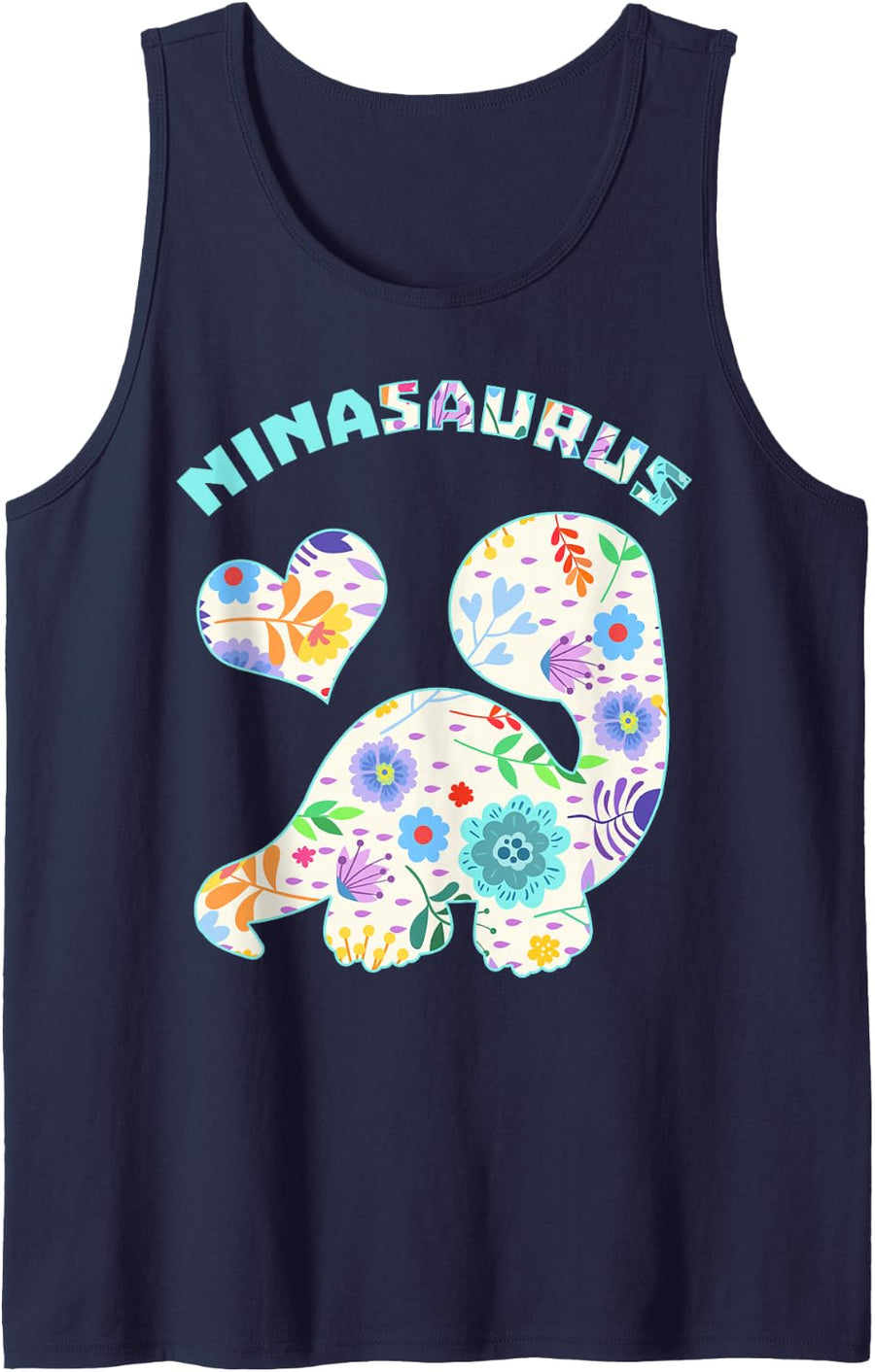 Ninasaurus Dinosaur Family Relationship Dino Floral Sleeveless Tank Top - Navy Blue