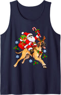 Christmas Santa Playful Great Dane Holiday Character Graphic Sleeveless Tank Top - Navy Blue