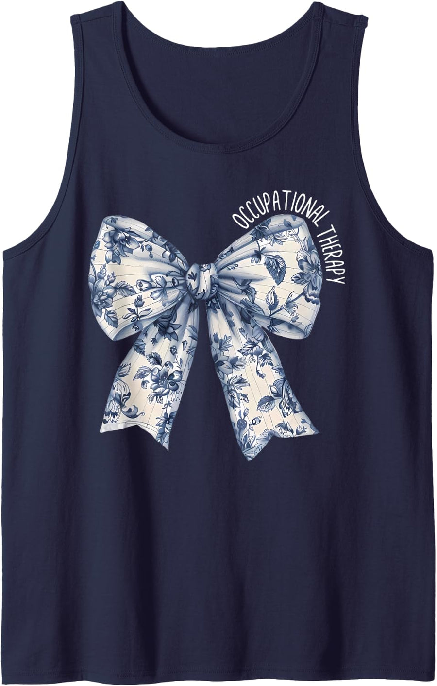 Blue Coquette Bow Floral Occupational Therapy OT Therapist Sleeveless Tank Top - Navy Blue