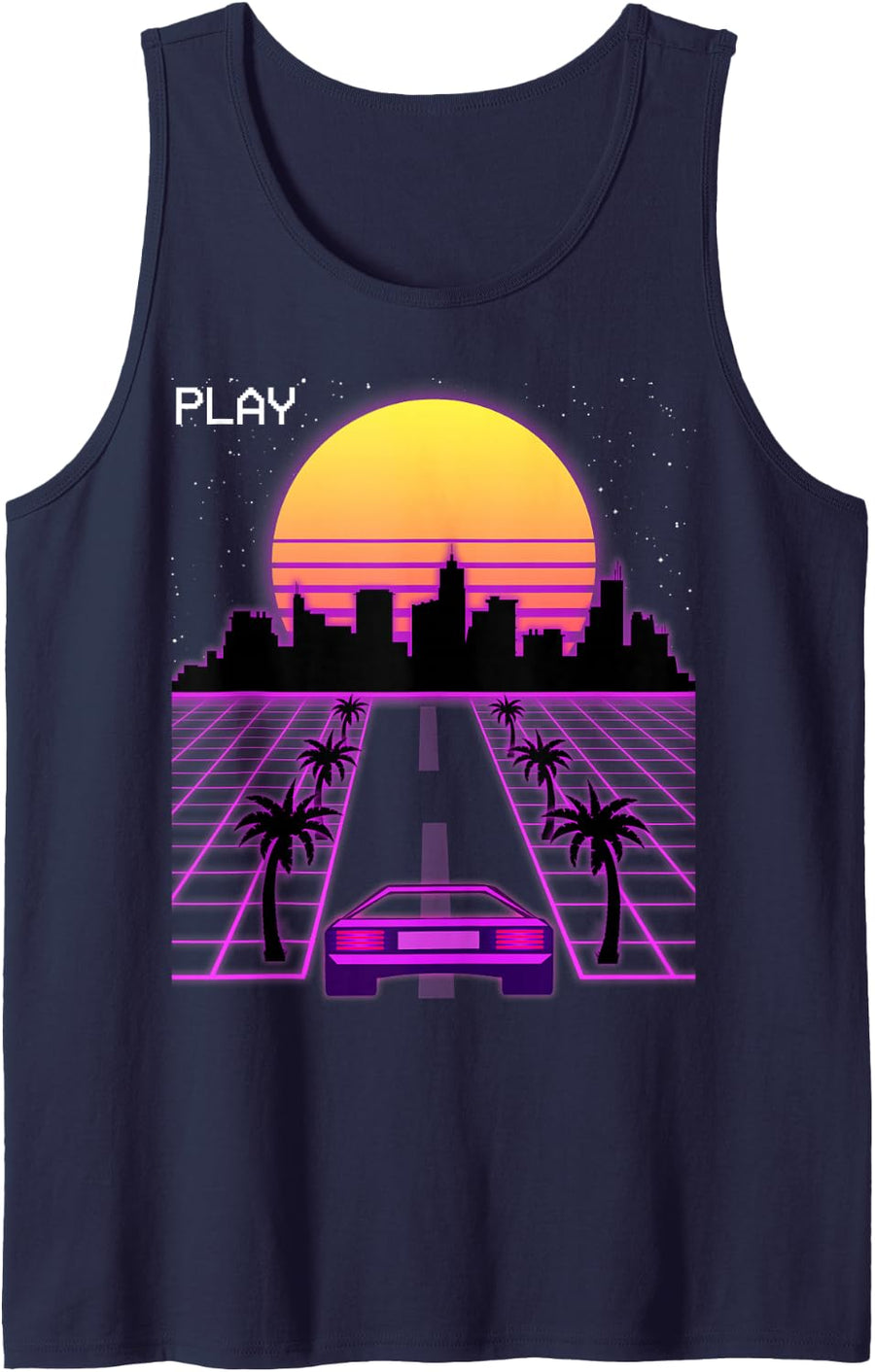 Vaporwave Sunset Synthwave Cyberpunk Outrun 80s Men Women Tank Top - Navy Blue