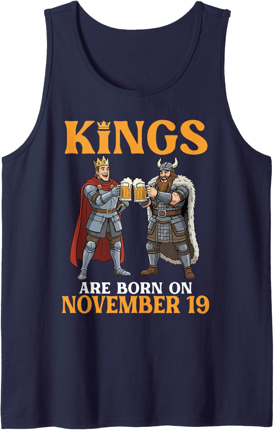 Kings are Born On November 19 Happy Birthday Beer Drinkers Sleeveless Tank Top - Navy Blue