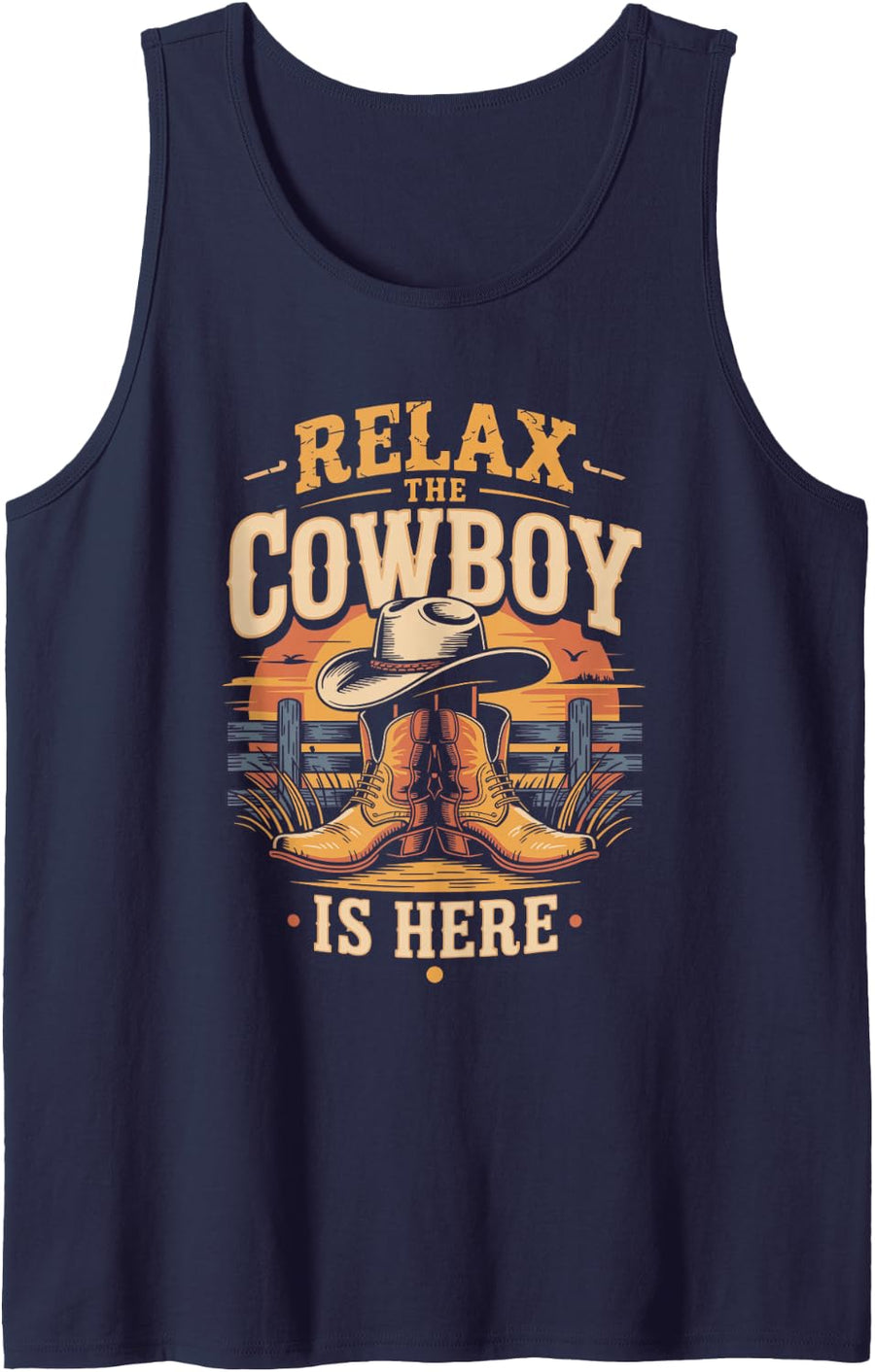 Relax the Cowboy is Here Rodeo Western Tank Top - Navy Blue