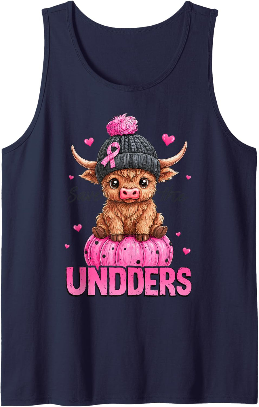 Save The Udders Highland Cow Pink Breast Cancer Awareness Sleeveless Tank Top - Navy Blue