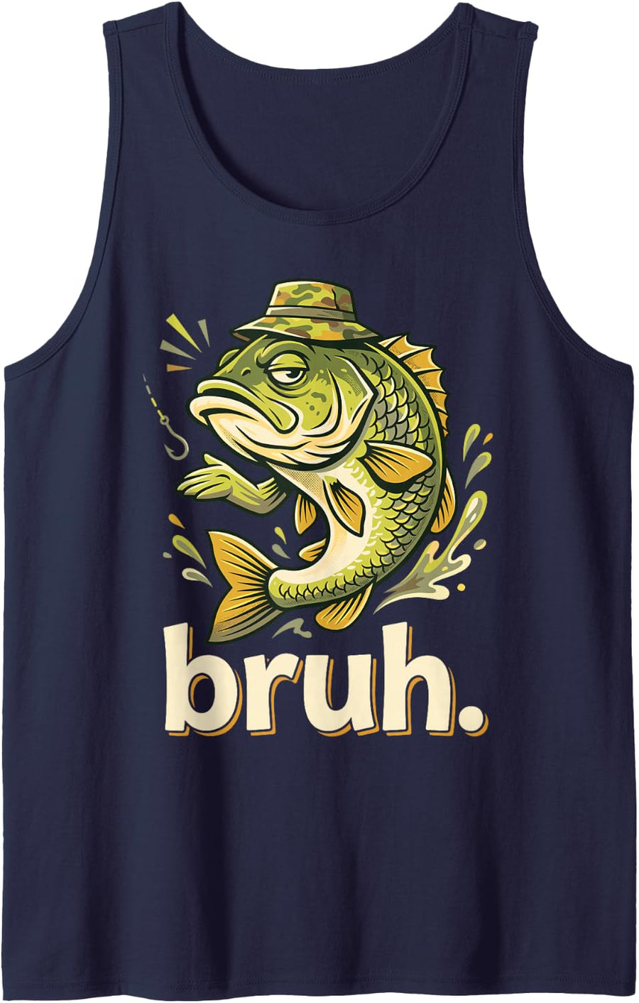 Bruh Fishing Funny Bass Fish Humor for Boys Kids Sleeveless Tank Top - Navy Blue