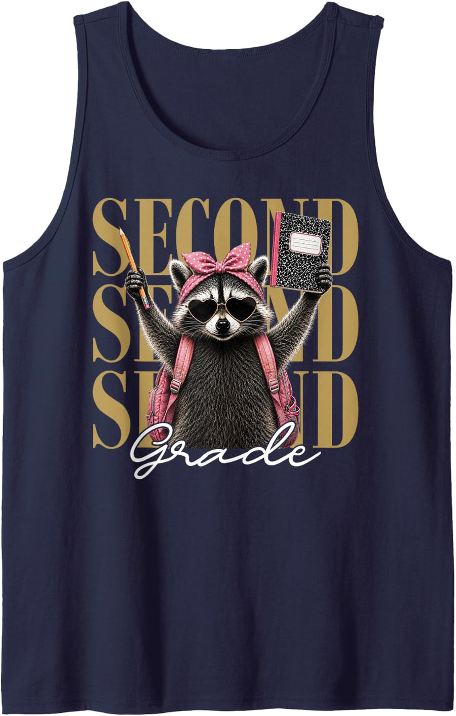 Funny Raccoon Back to School 2nd Grade Girl Second Grade Kid Tank Top - Navy Blue