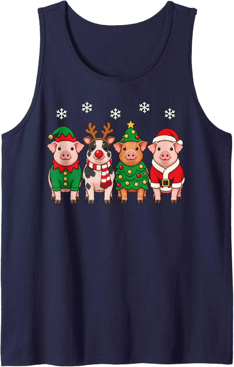 Pig Christmas Reindeer Santa Farm Animal Sleeveless Tank Top - Navy Blue