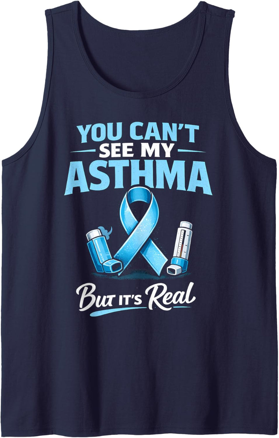 Asthma Awareness Invisible Illness Inhaler Ribbon Support Sleeveless Tank Top - Navy Blue