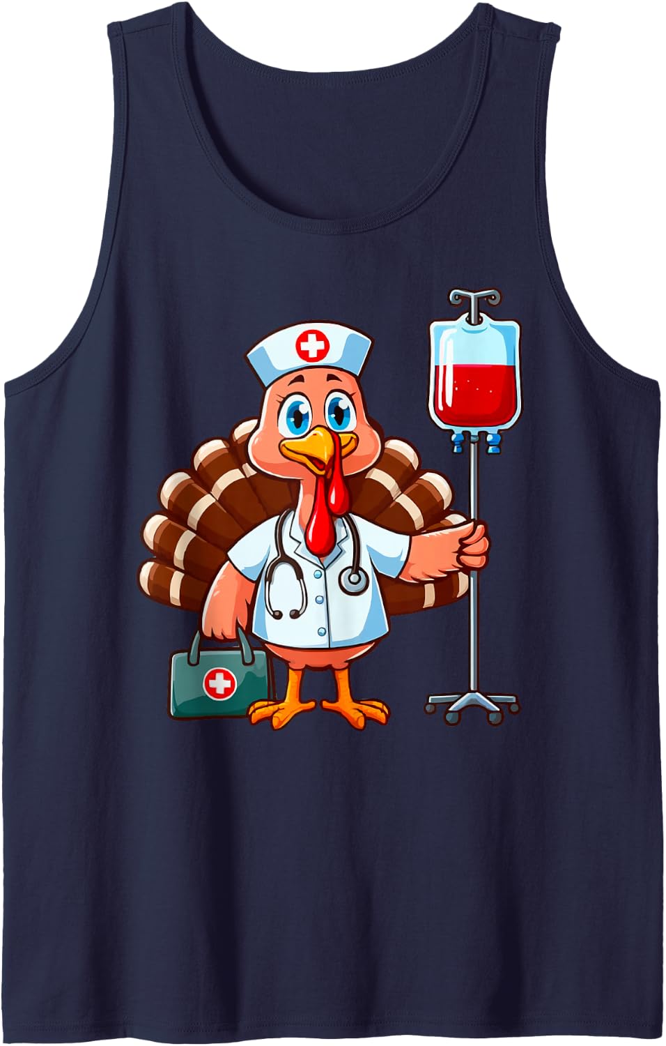 Happy Thanksgiving Nurse Turkey Day Family Dinner Funny Tee Sleeveless Tank Top - Navy Blue