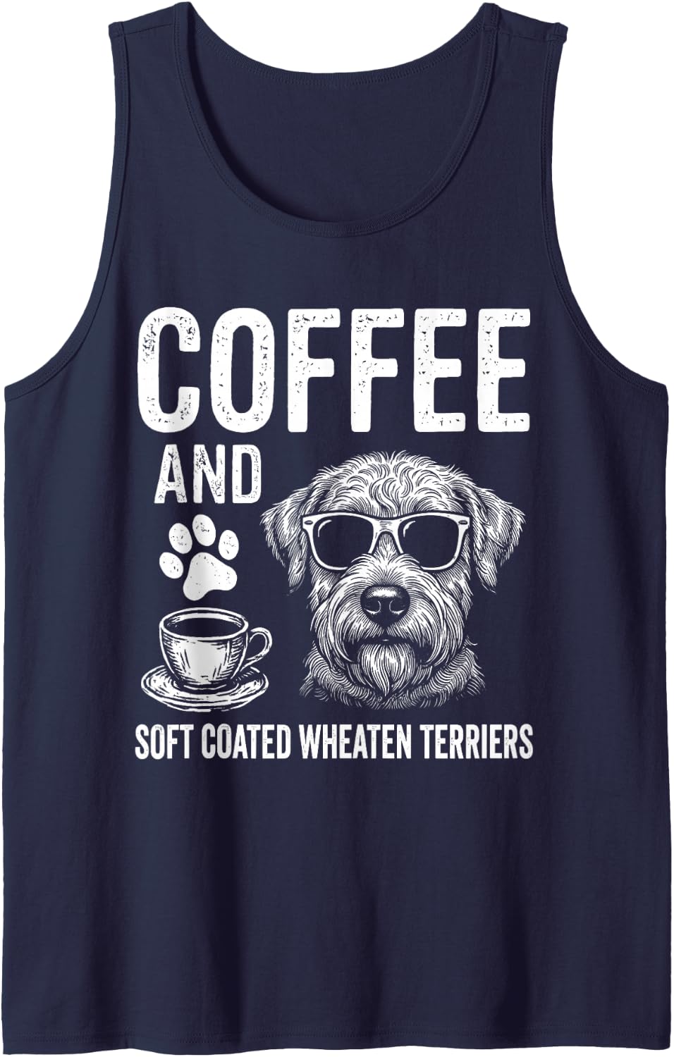 Coffee and Soft Coated Wheaten Terrier Sleeveless Tank Top - Navy Blue