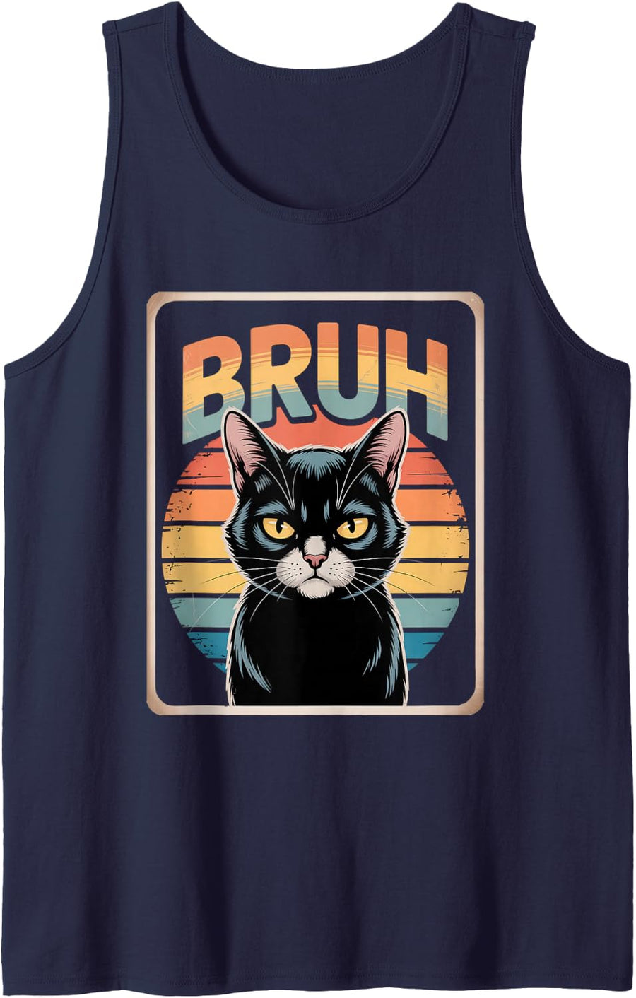 Funny Cat Bruh for Meme Graphic Sleeveless Tank Top - Navy Blue