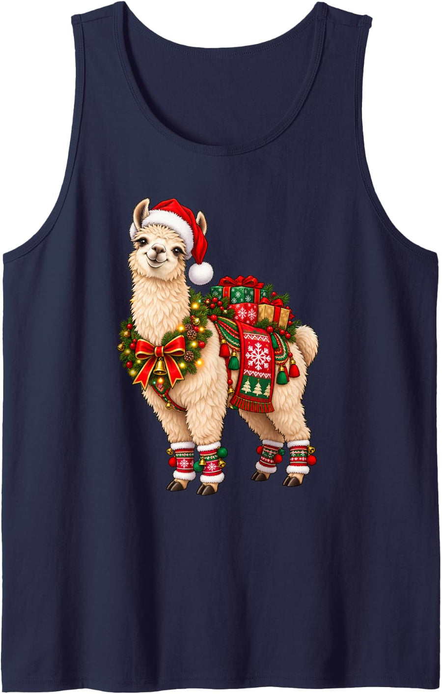 Llama Christmas Xmas Sleeveless Tank Top - Navy Blue