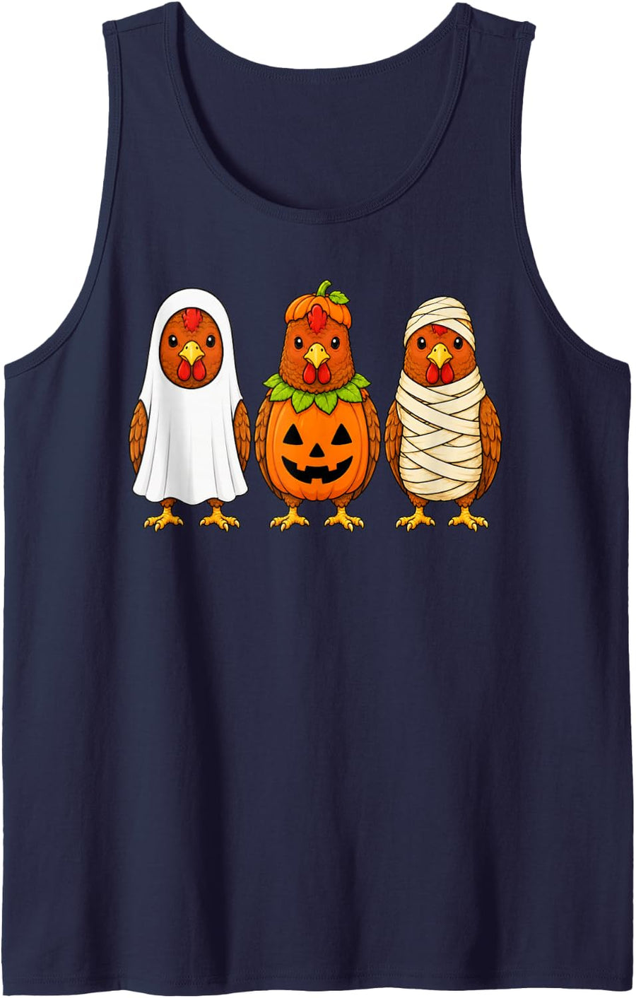 Spooky Chicken Pumpkin Ghost Halloween Tank Top - Navy Blue