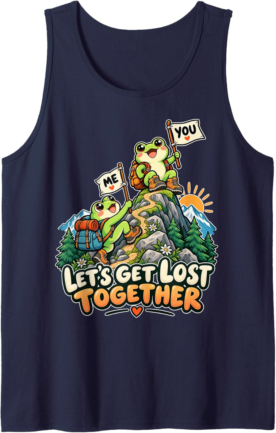 Matching Frogs Couple Hiking Lover Trail Frog Couples Hike Sleeveless Tank Top - Navy Blue