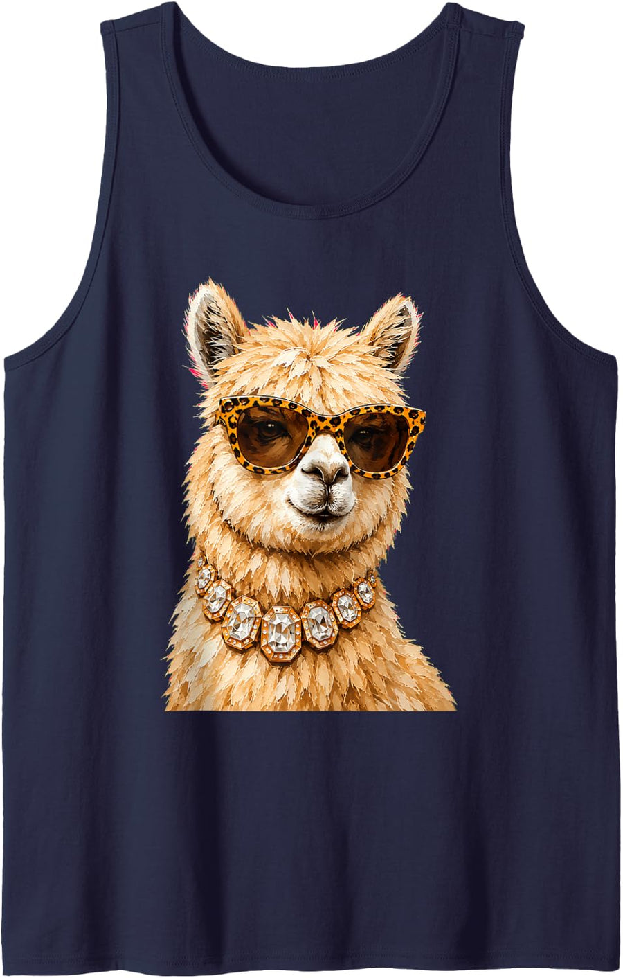 Cool Alpaca Roar Leopard Sunglasses Funny Humor Tank Top - Navy Blue