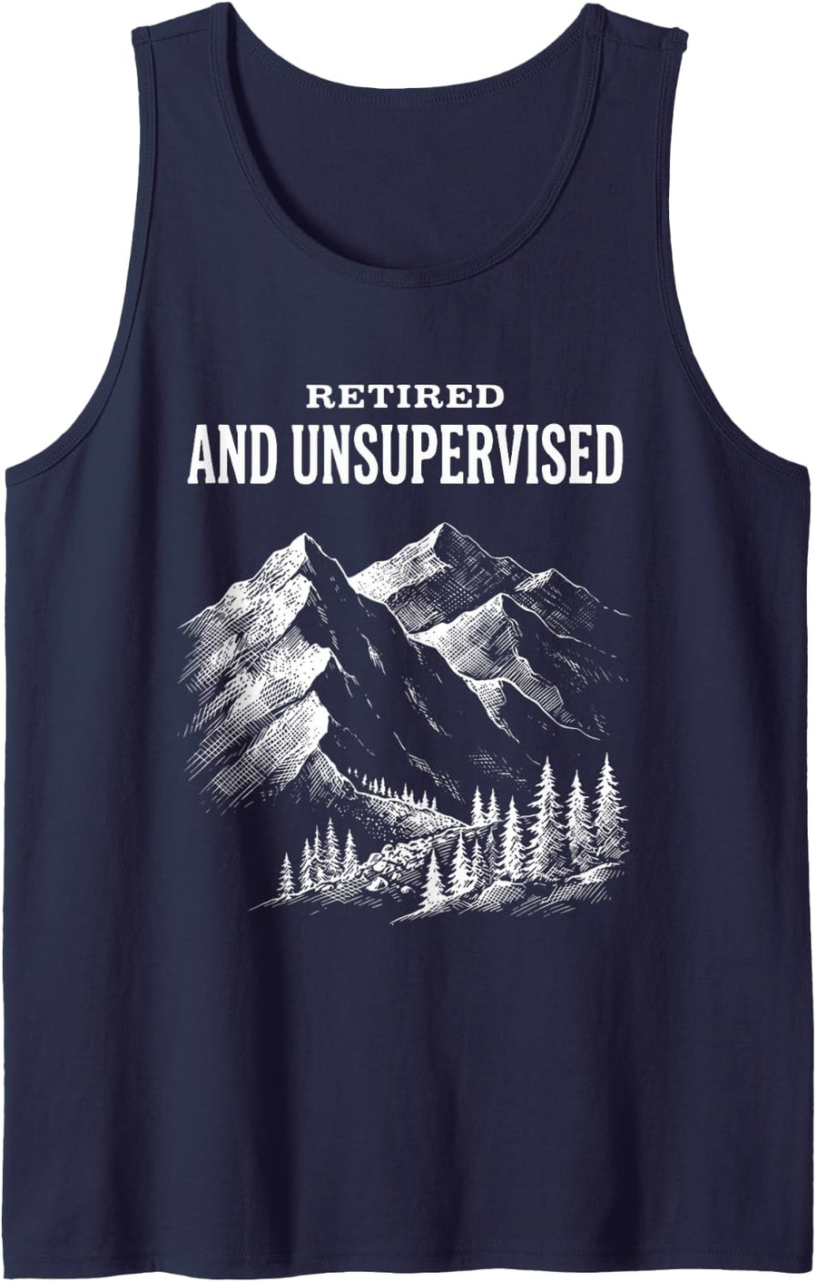 Retired and Unsupervised Vintage Mountain Sleeveless Tank Top - Navy Blue
