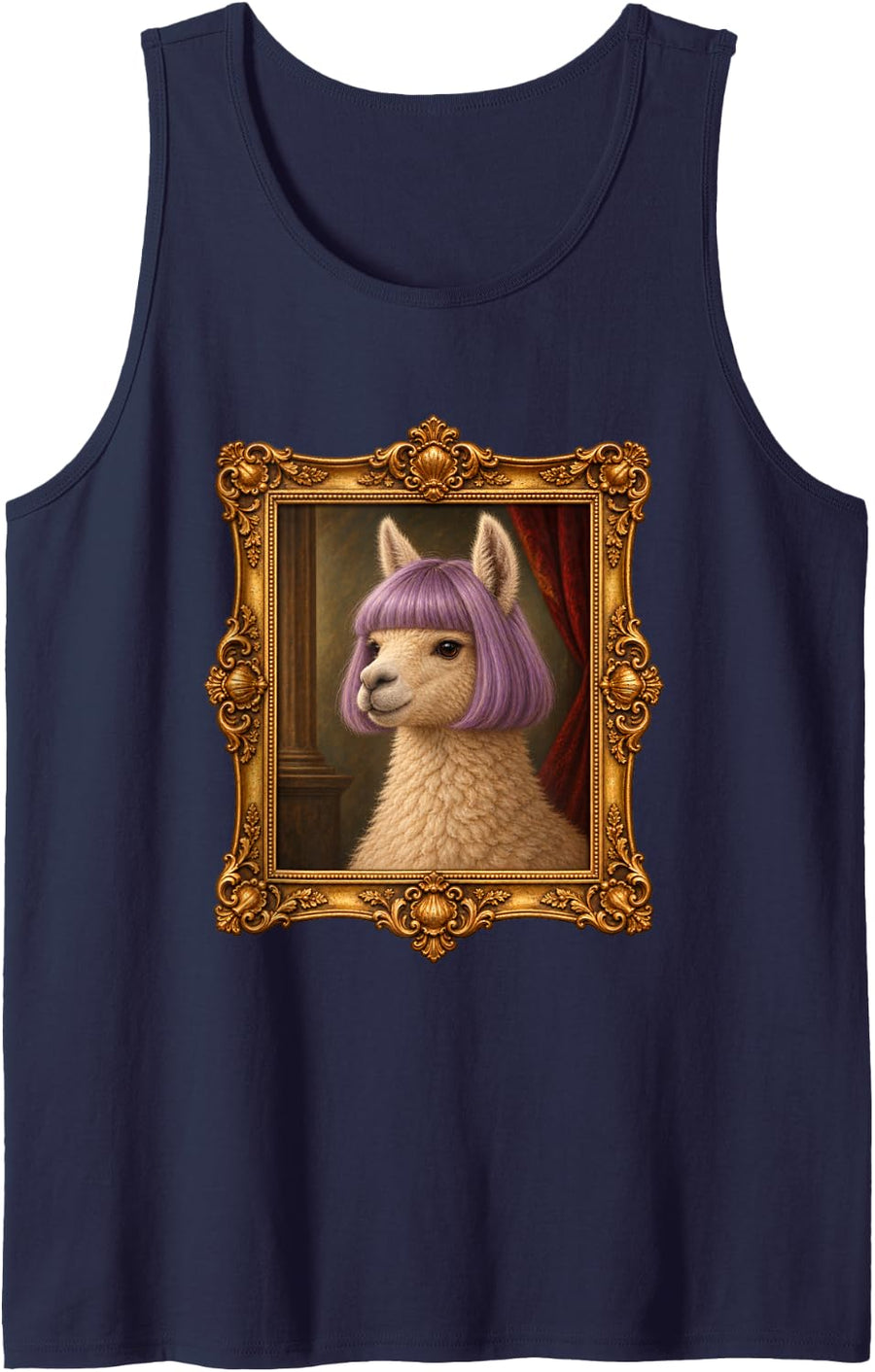 Alpaca Lavender Bob Haircut Funny Animal Portrait Sleeveless Tank Top - Navy Blue