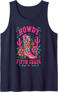 Howdy Fifth Grade Western Cowboy Rodeo 5th Grader Squad Kid Tank Top - Navy Blue
