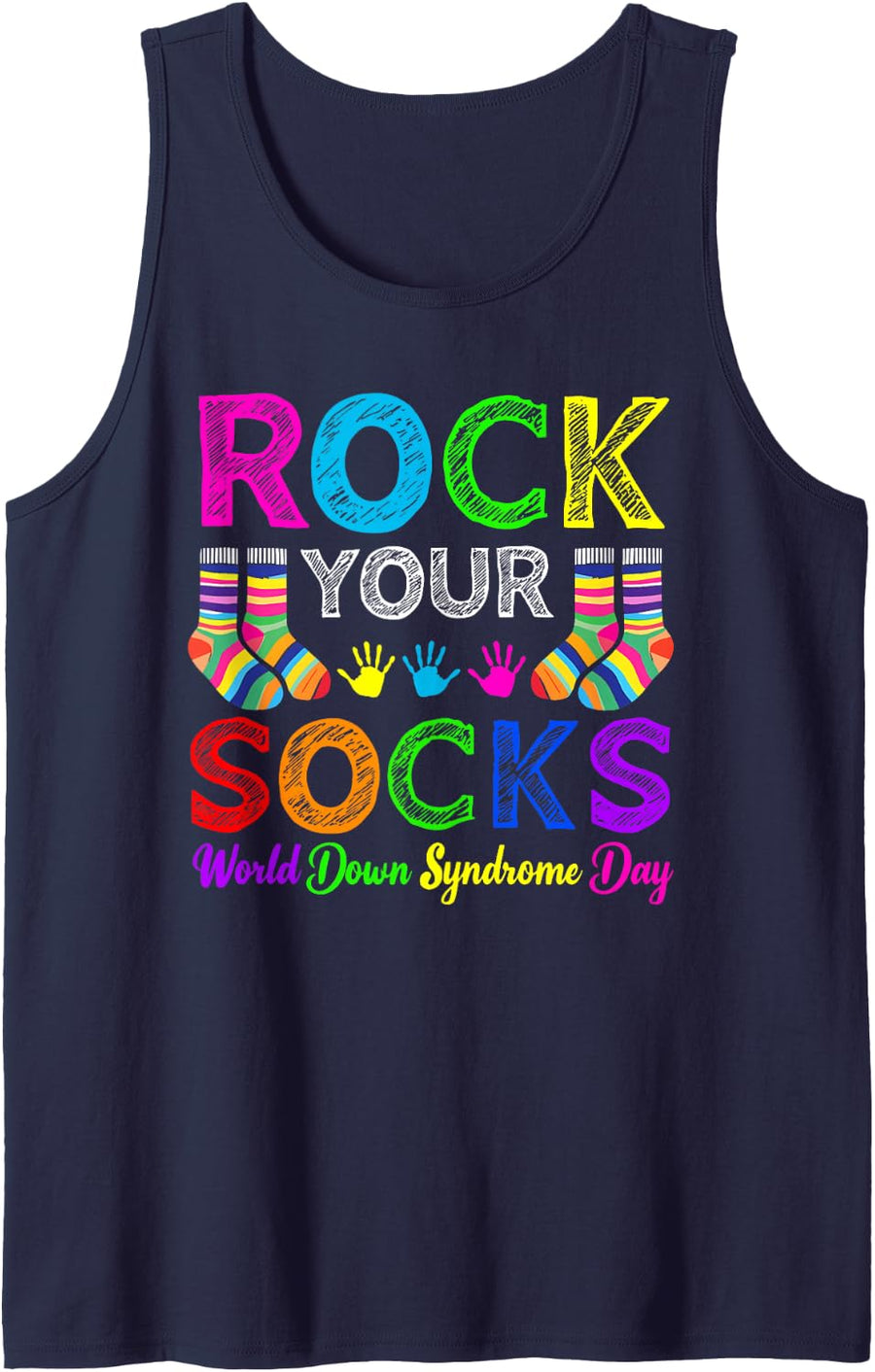 Rock Your Socks Awareness World Down Syndrome Day Womens Kid Sleeveless Tank Top - Navy Blue