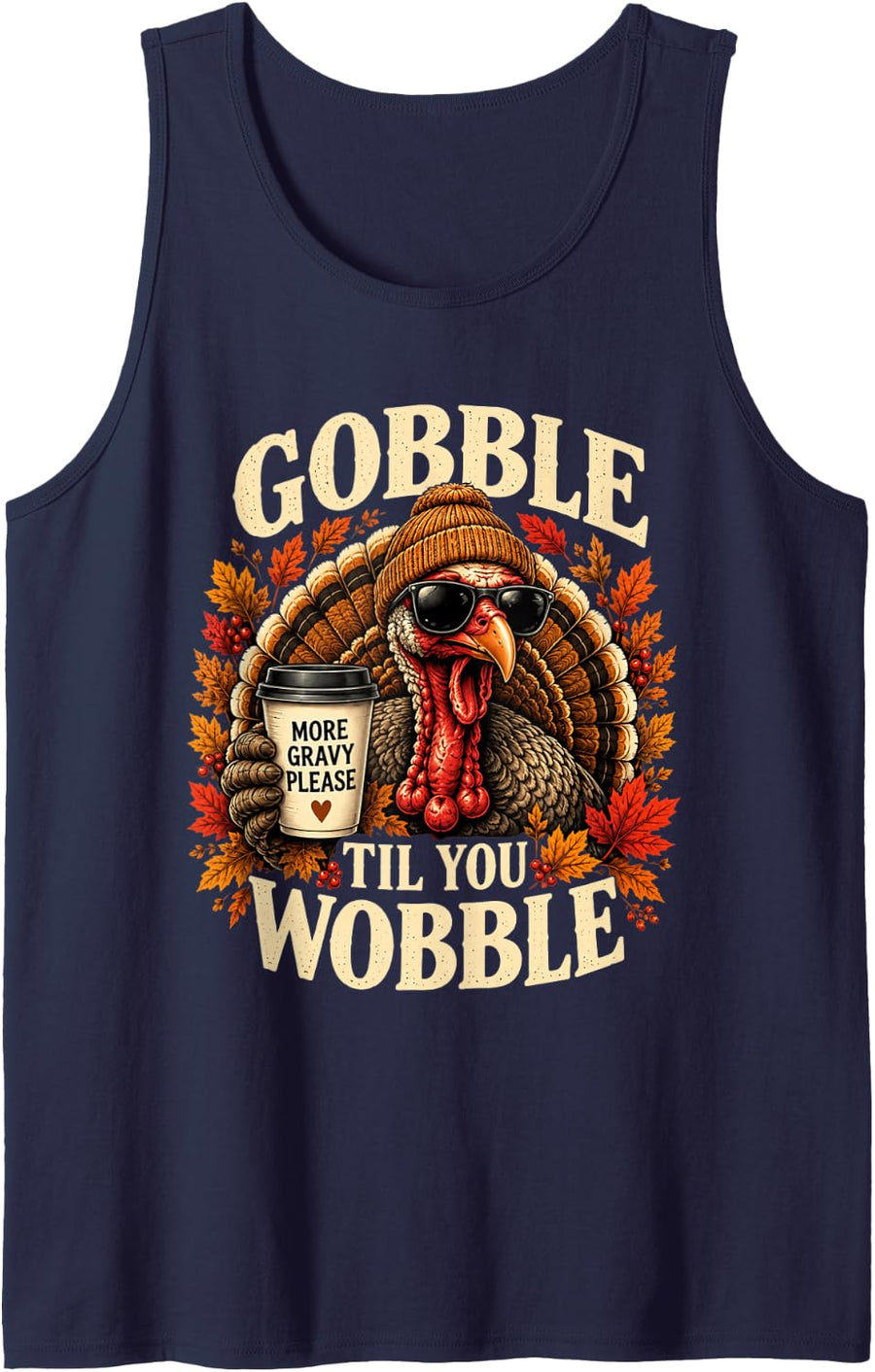 Gobble Funny Thanksgiving Turkey Gravy Sleeveless Tank Top - Navy Blue