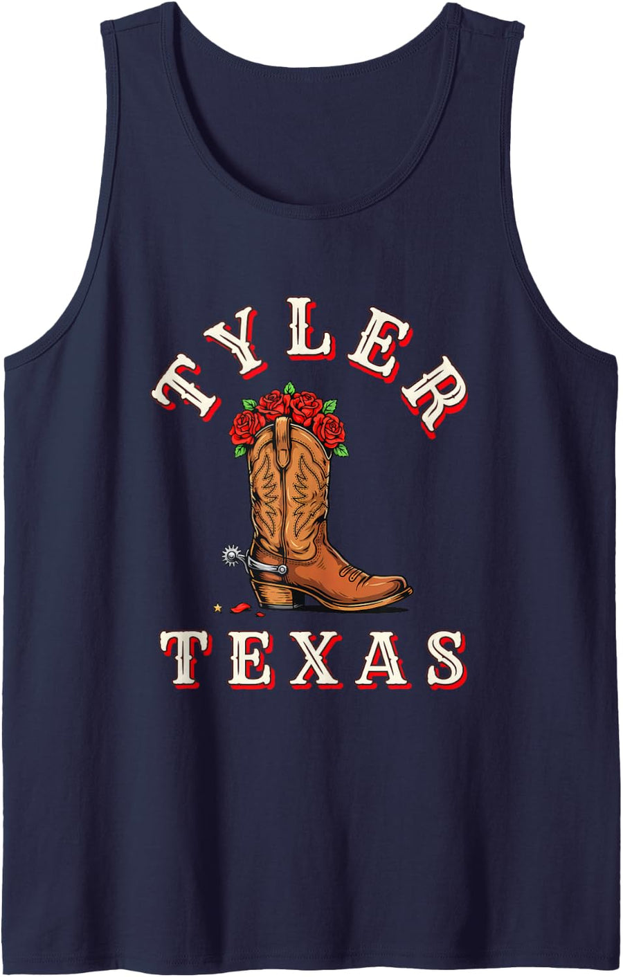 Tyler Texas Cowboy Boot Red Roses Western Rodeo Souvenir Sleeveless Tank Top - Navy Blue
