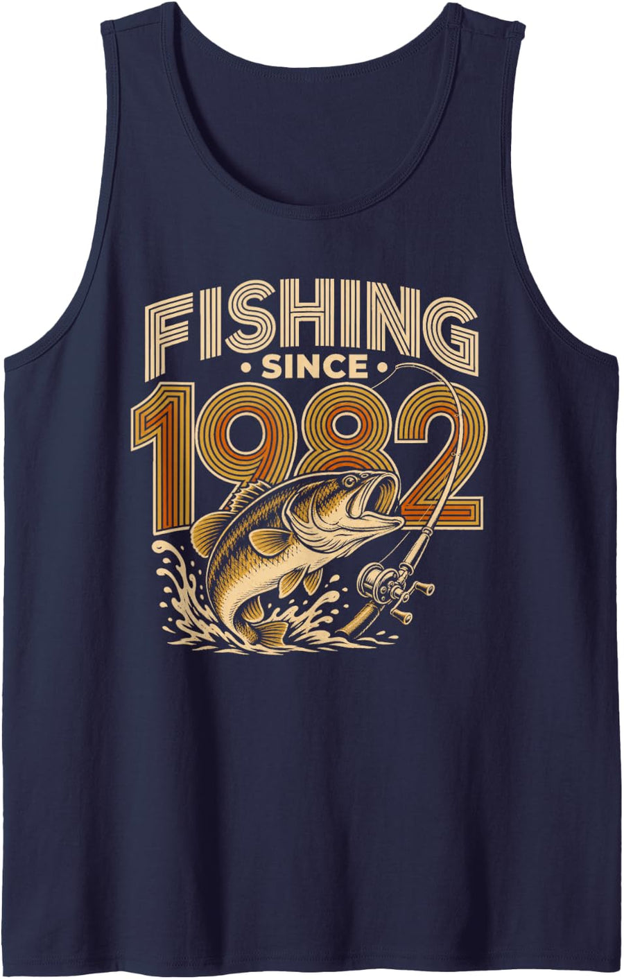 Fishing Since 1982 Vintage Bass Angler Reel Sleeveless Tank Top - Navy Blue
