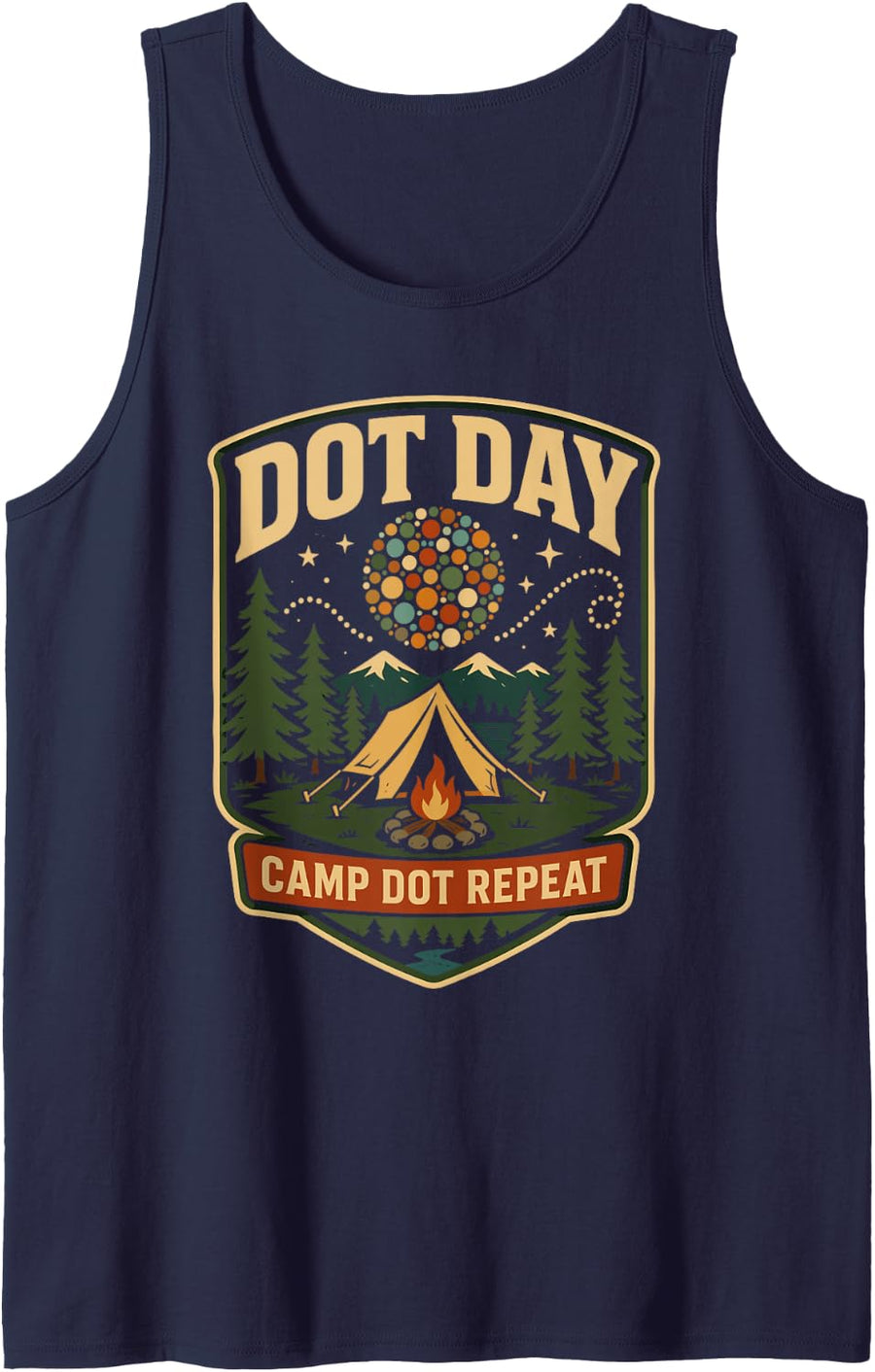 Camp Dot Repeat Colorful Outdoor Camping Dot Day Sleeveless Tank Top - Navy Blue