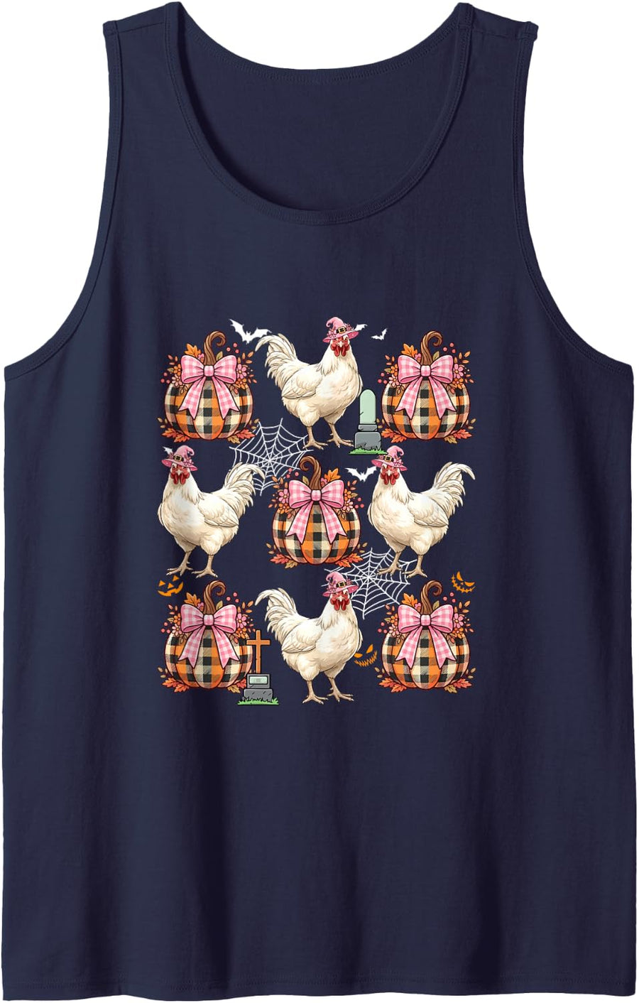 Chicken As Witch Pumpkin Bow Tie Collection Halloween Farmer Tank Top - Navy Blue