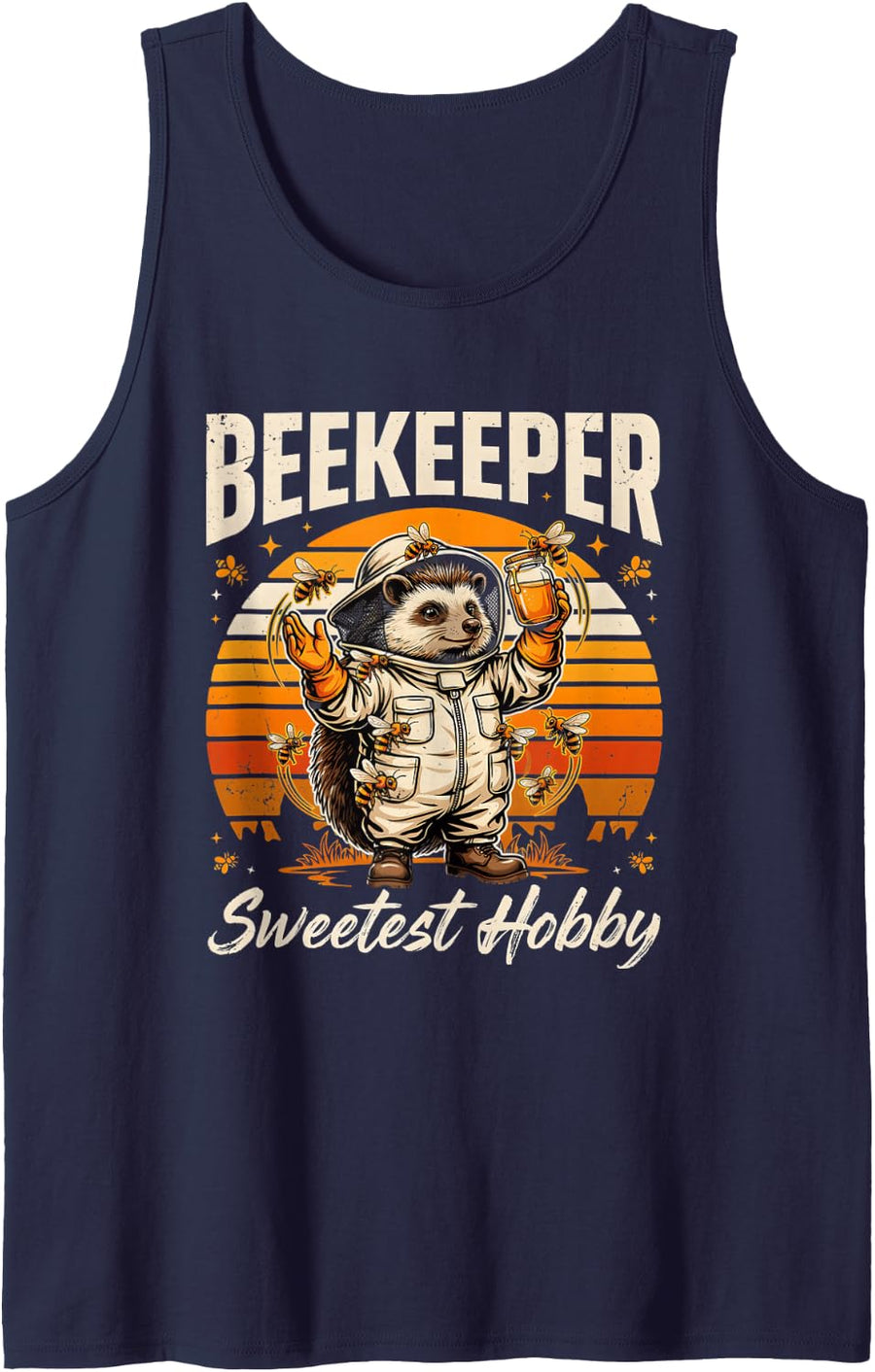 Beekeeper Sweetest Hobby Hedgehog Sleeveless Tank Top - Navy Blue