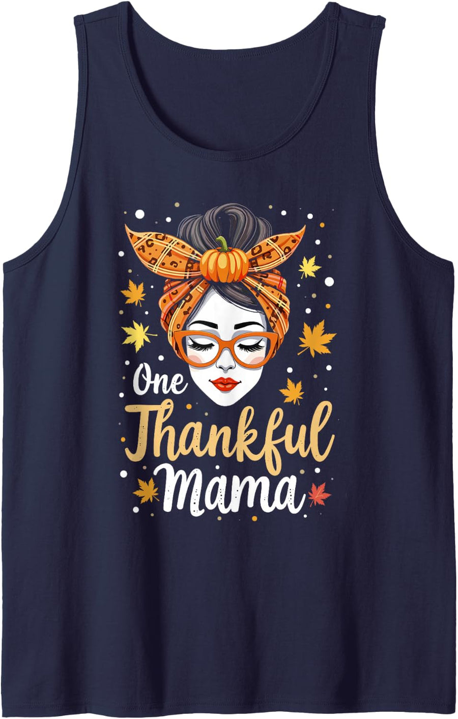 One Thankful Mama Happy Thanksgiving Day Family Dinner Tee Sleeveless Tank Top - Navy Blue