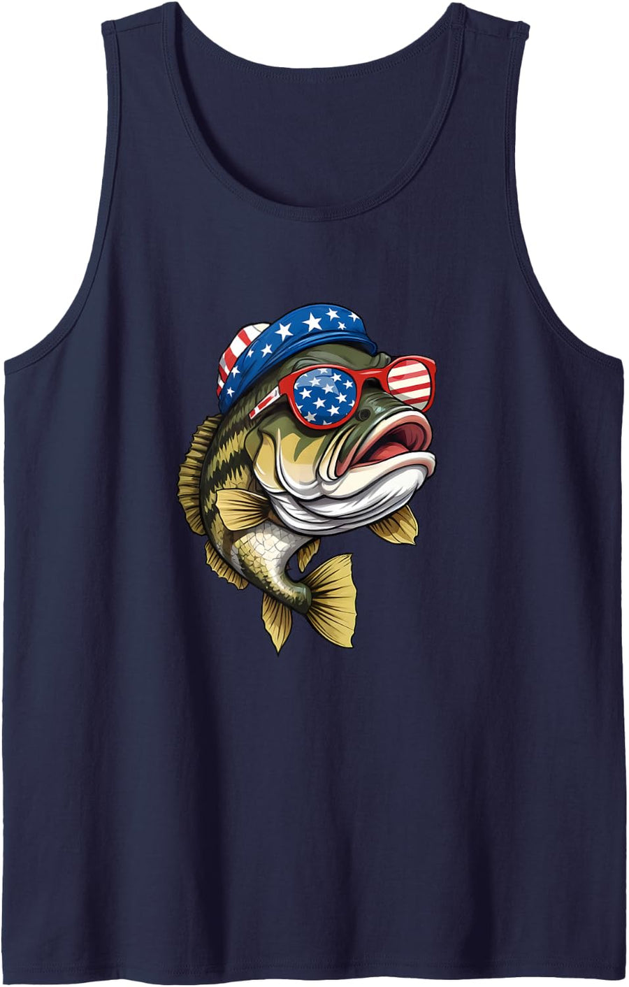 Bass Fish 4th Of July American US Flag Patriotic Fishing Tank Top - Navy Blue