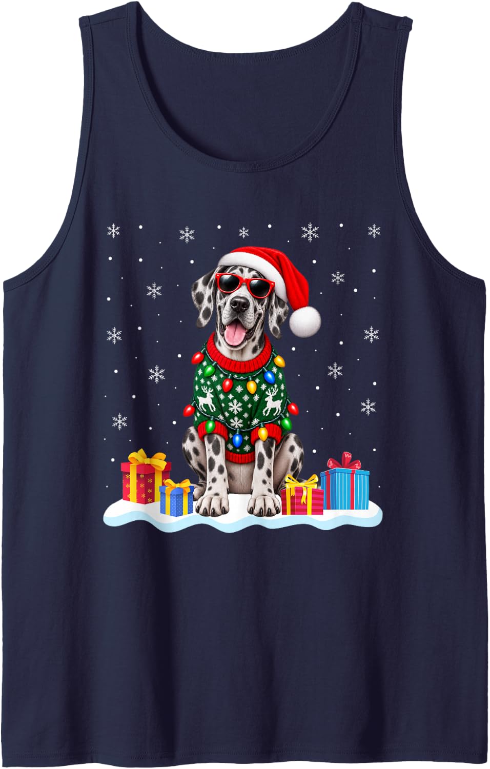 Great Dane Christmas Sweater Santa Hat Xmas Pet Dog Sleeveless Tank Top - Navy Blue
