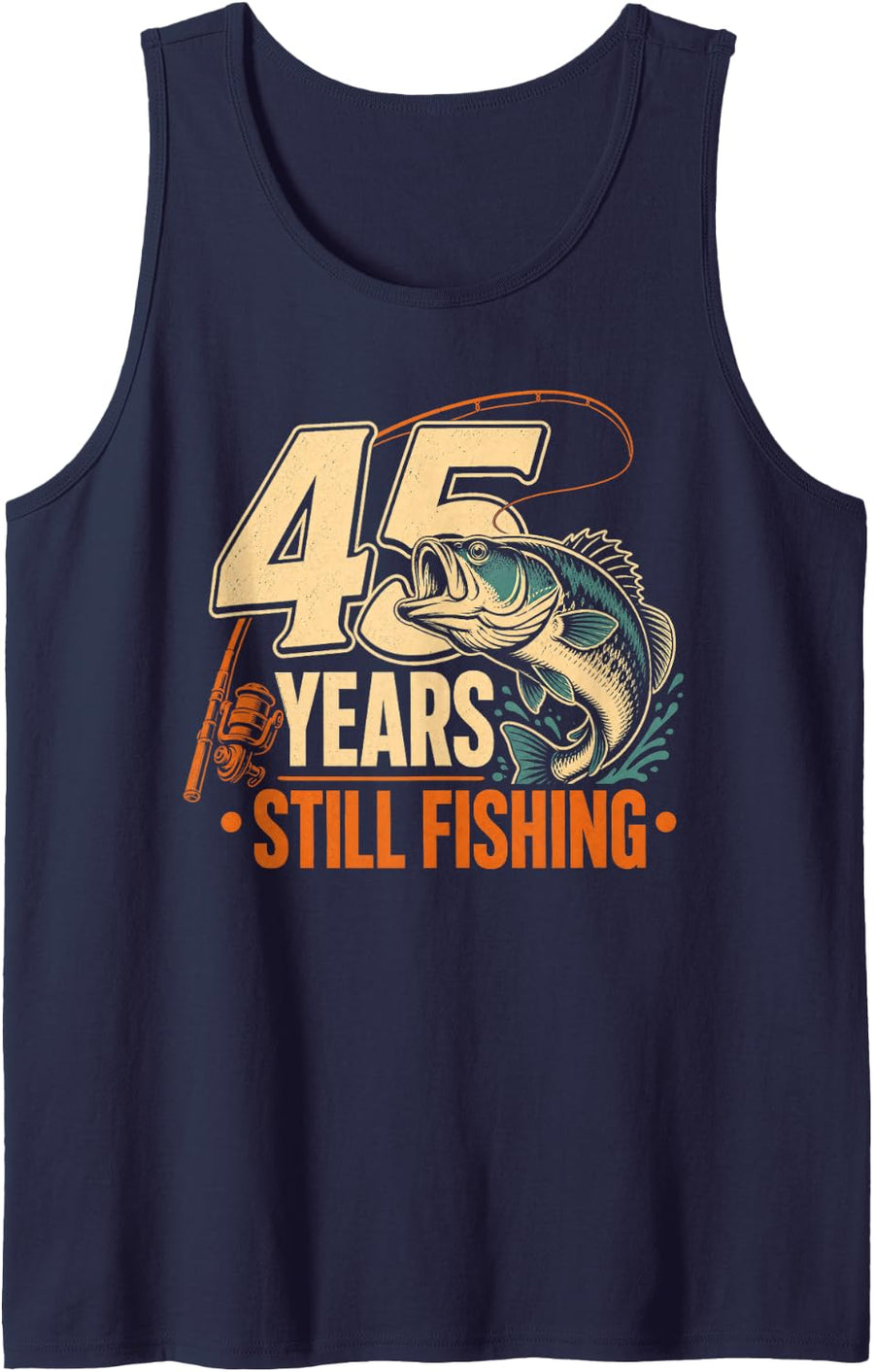 45 Years Still Fishing Bass Angler Legacy Sleeveless Tank Top - Navy Blue