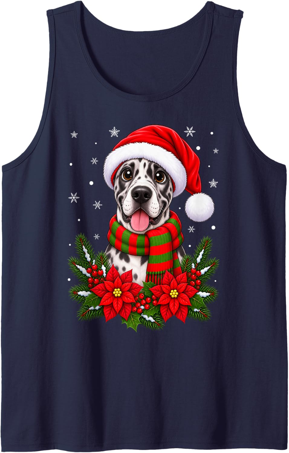 Cute Festive Flowers Santa Hat Great Dane Dog Christmas Sleeveless Tank Top - Navy Blue