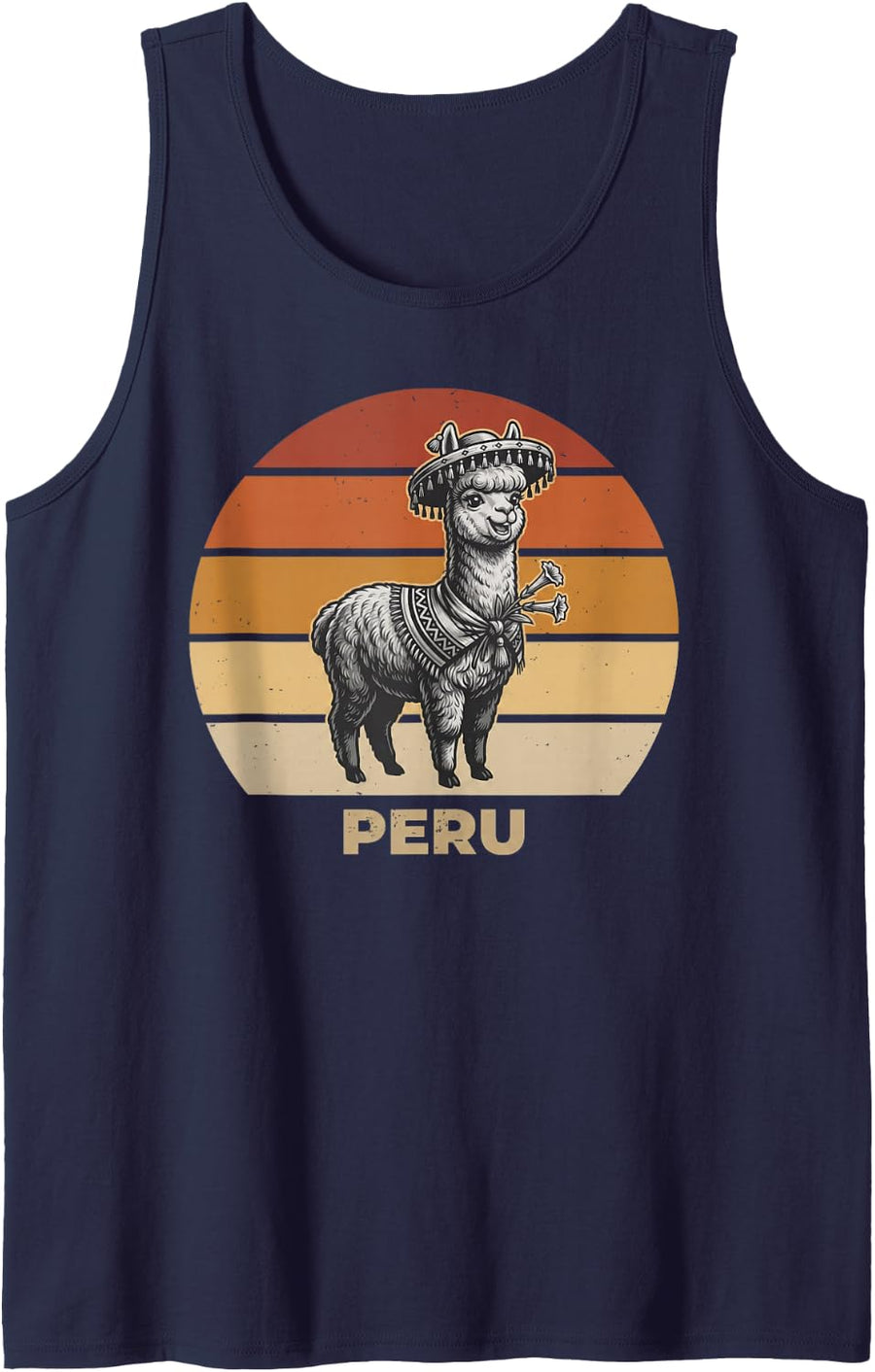 Cute Peru Alpaca Traditional Dress Colorful Flowers Girls Sleeveless Tank Top - Navy Blue