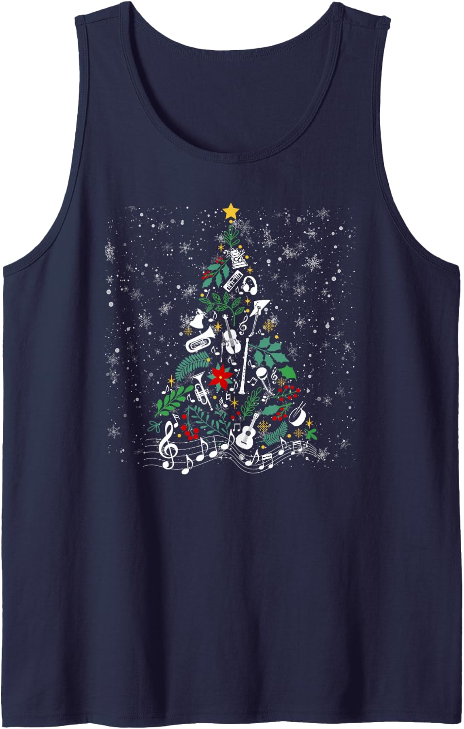 Music Teacher Christmas Tree Music Teaching Xmas Party Sleeveless Tank Top - Navy Blue