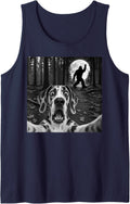 Great Dane Selfie with Bigfoot Rock and Roll Dog Sasquatch Sleeveless Tank Top - Navy Blue
