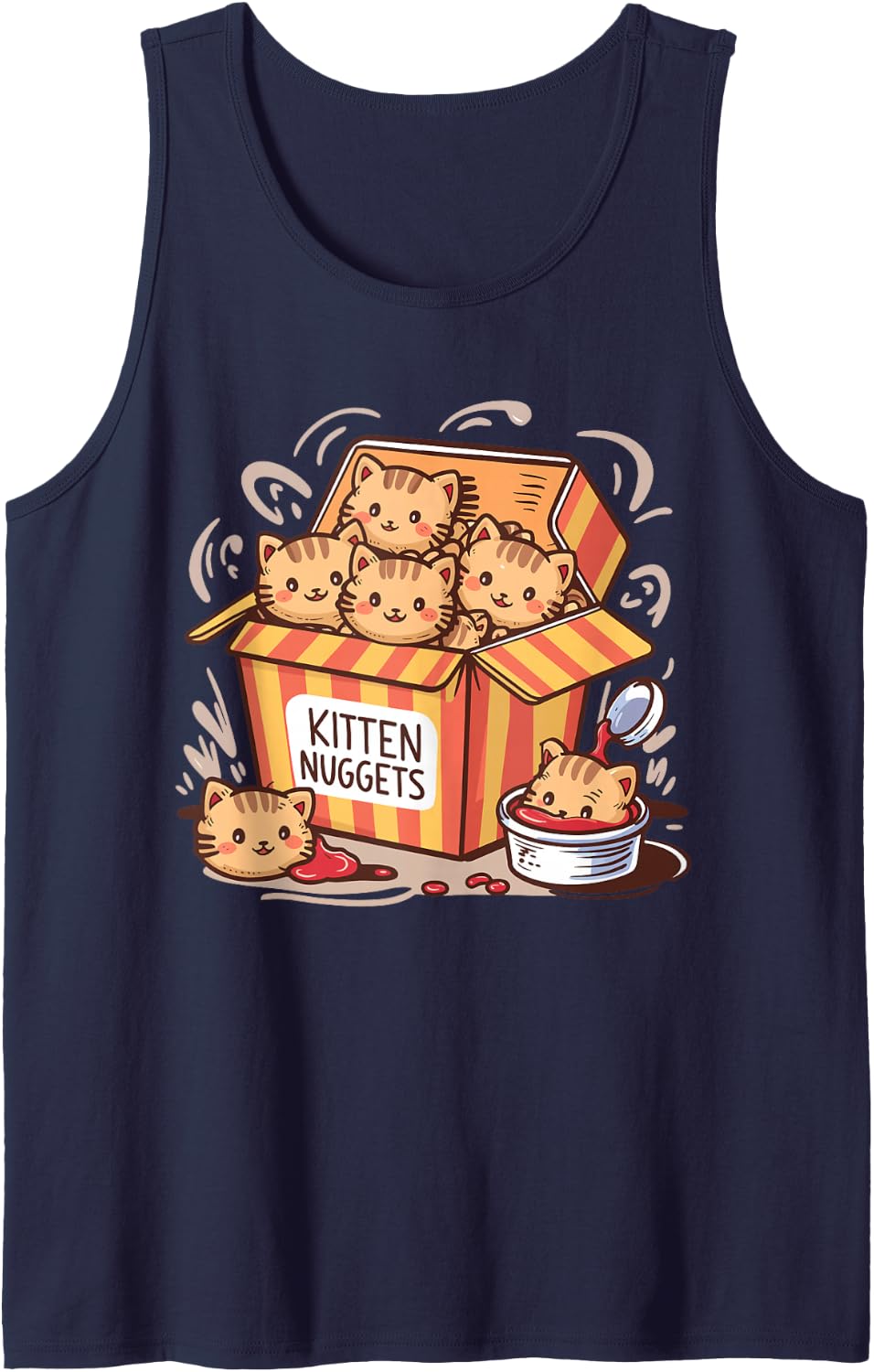 Kitten Nuggets Food Pun Cat Lover Chicken Nuggets Sleeveless Tank Top - Navy Blue